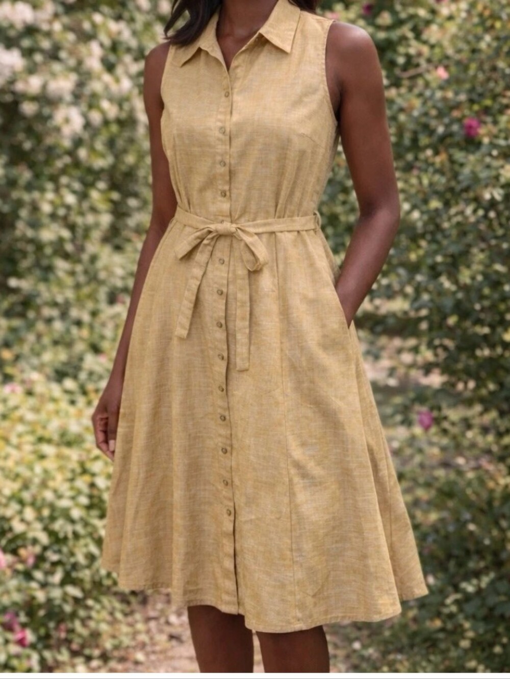 Sharagano Size 16  New York women's mustard button and belt dress